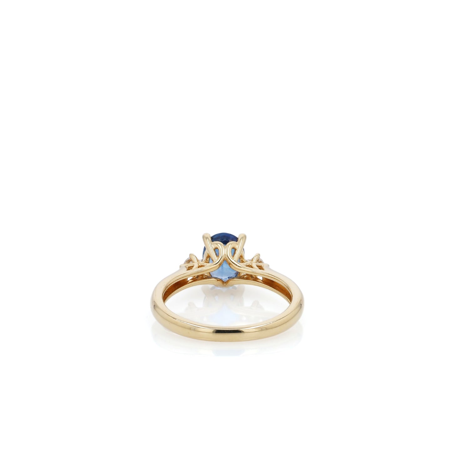 14k Yellow Gold 1.67ct Oval Sapphire and Diamond Three Stone Ring