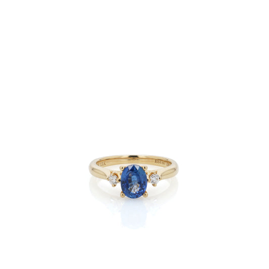 14k Yellow Gold 1.67ct Oval Sapphire and Diamond Three Stone Ring