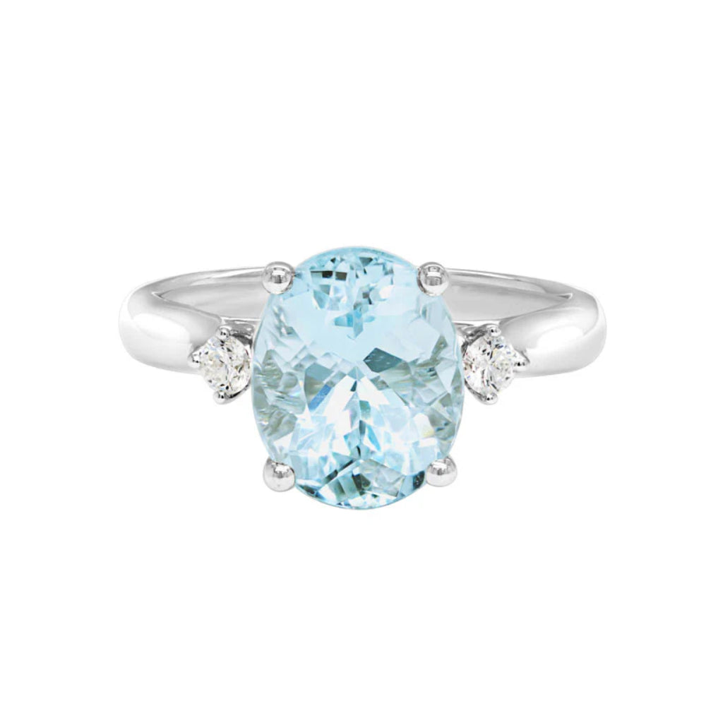 14k Gold Aquamarine and Diamond Ring