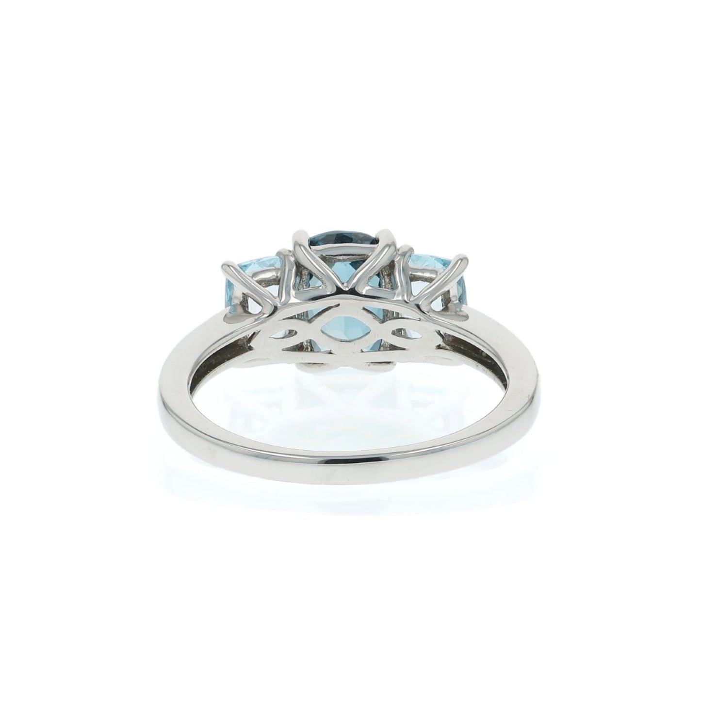 14k Gold Cushion Cut London and Sky Blue Topaz 3 Across Ring