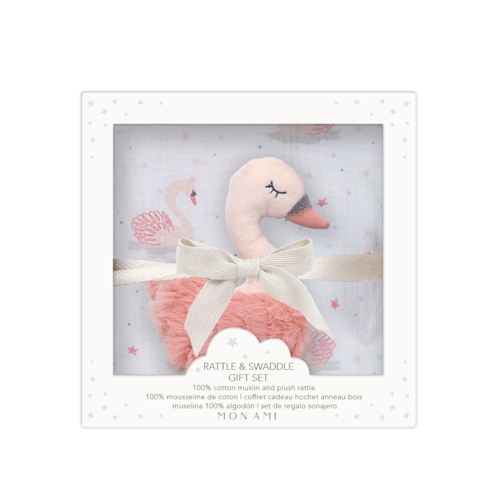 Mon Ami French Swan Blanket & Rattle Gift Set