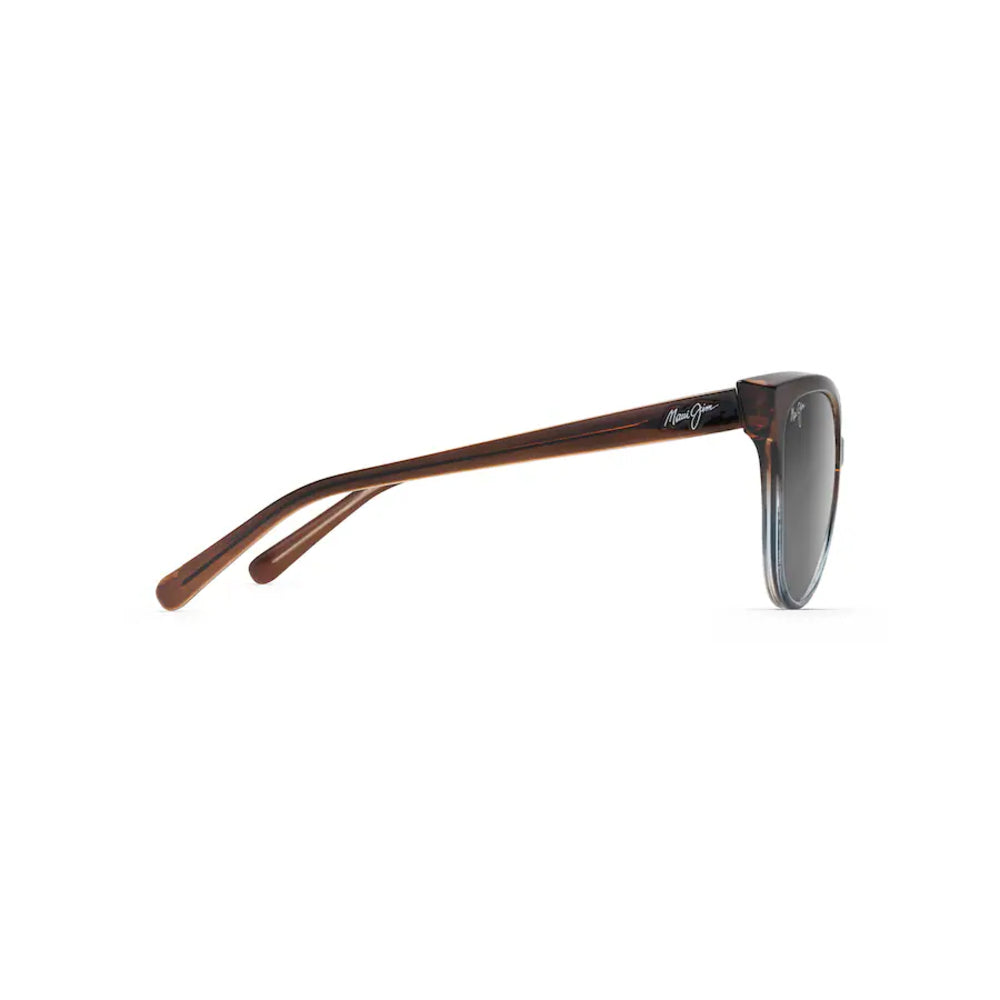 Sunglasses with brown frame and dark lenses on a white background