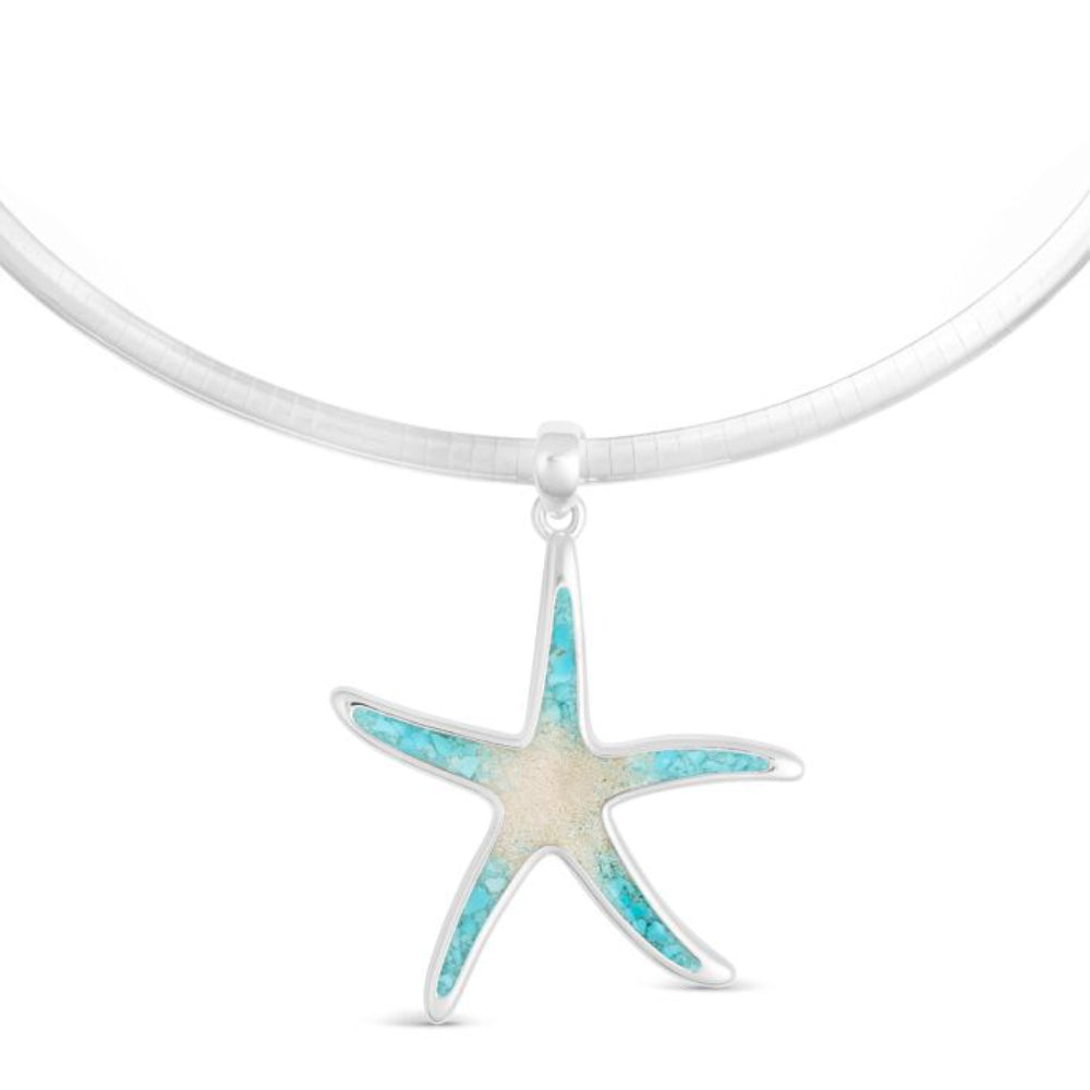 Dune Turquoise Gradient & Ocean City Sand Starfish Pendant Necklace on Omega Chain
