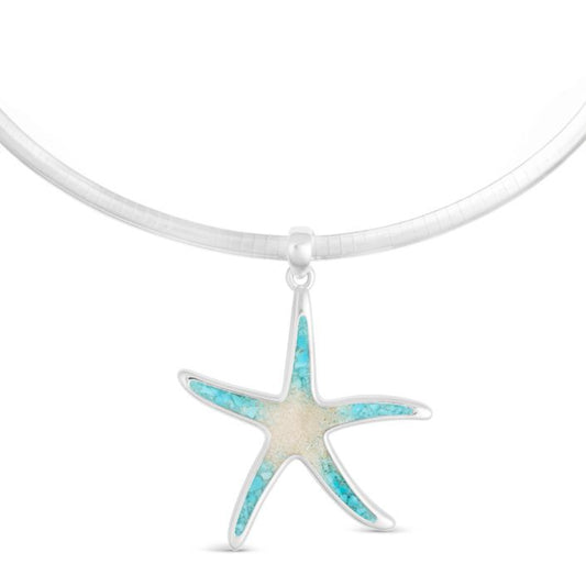 Dune Turquoise Gradient & Ocean City Sand Starfish Pendant Necklace on Omega Chain