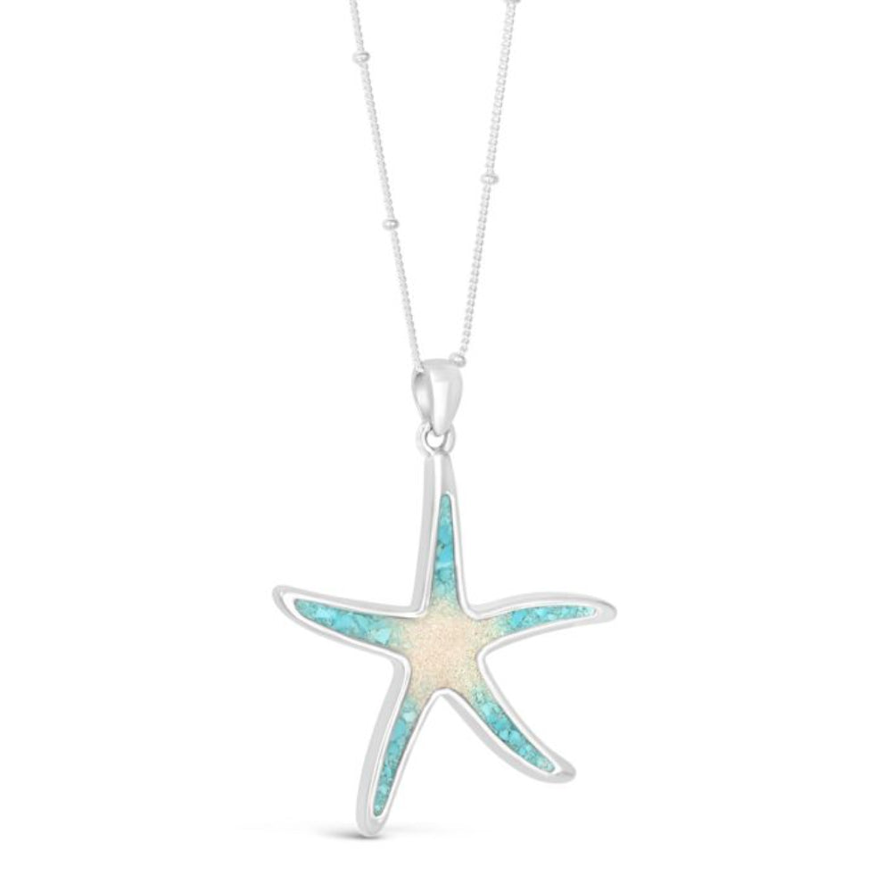 Dune Jewelry Sterling Silver Turquoise Gradient Starfish Pendant Necklace - Ocean City