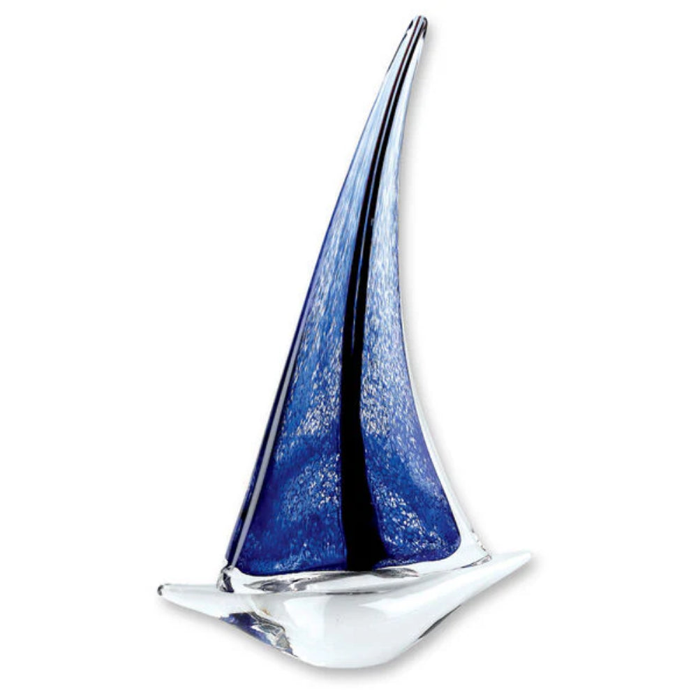 Badash Murano Style Artistic Glass 13" Blue Sailboat (In-Store Only Pick Up)
