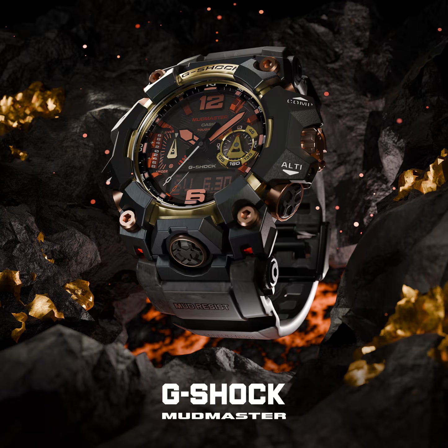 G-Shock Mudmaster watch with a rugged design on a dark background