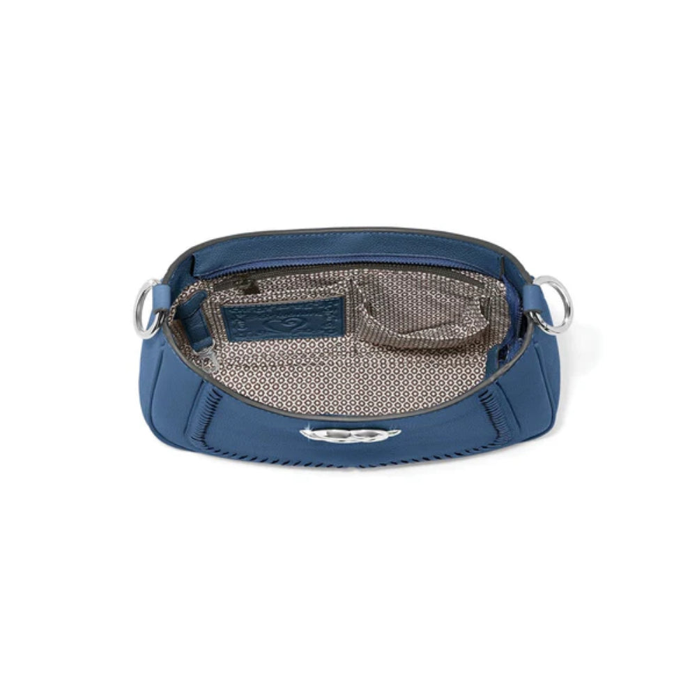Inside blue handbag