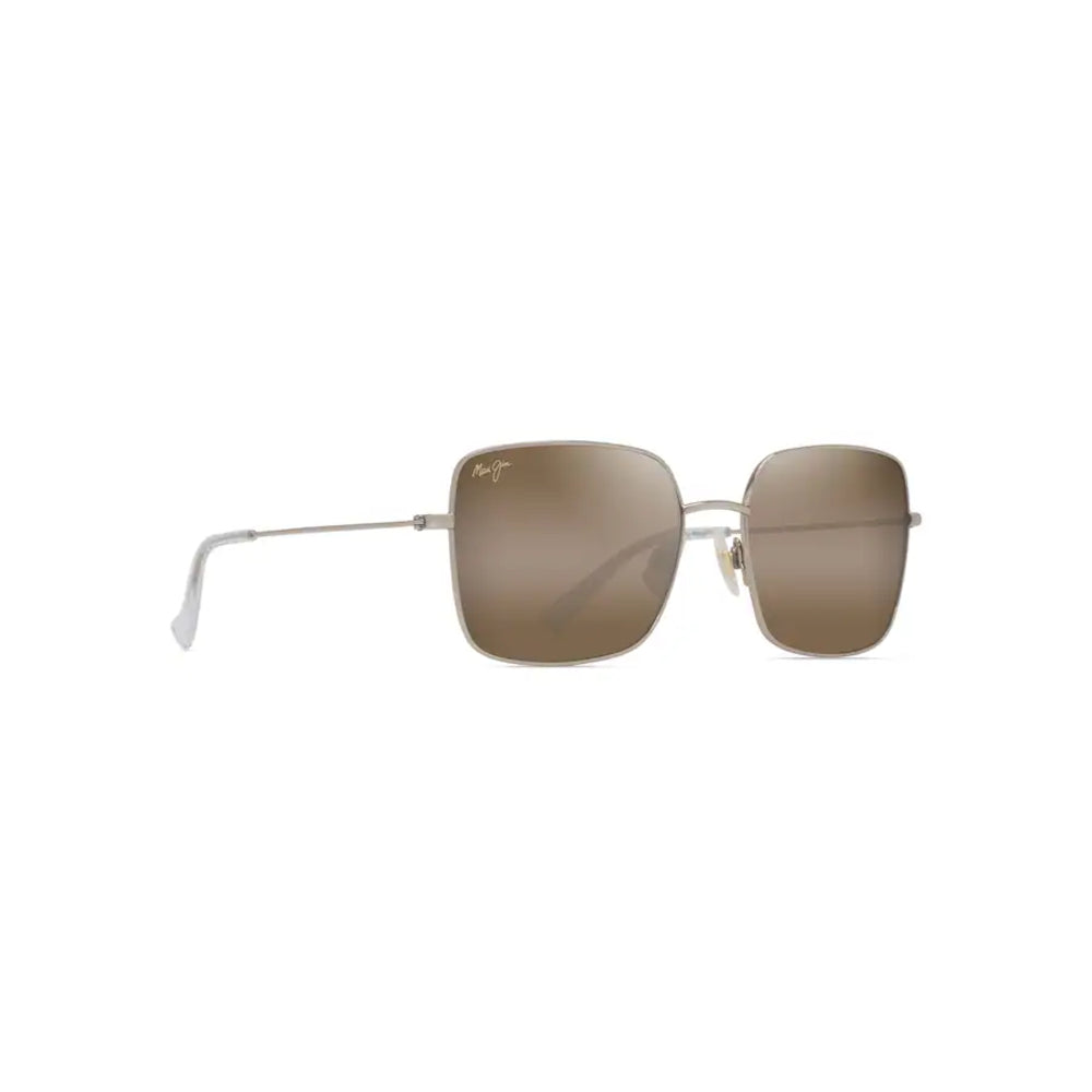 Sunglasses with a gold frame and brown lenses on a white background