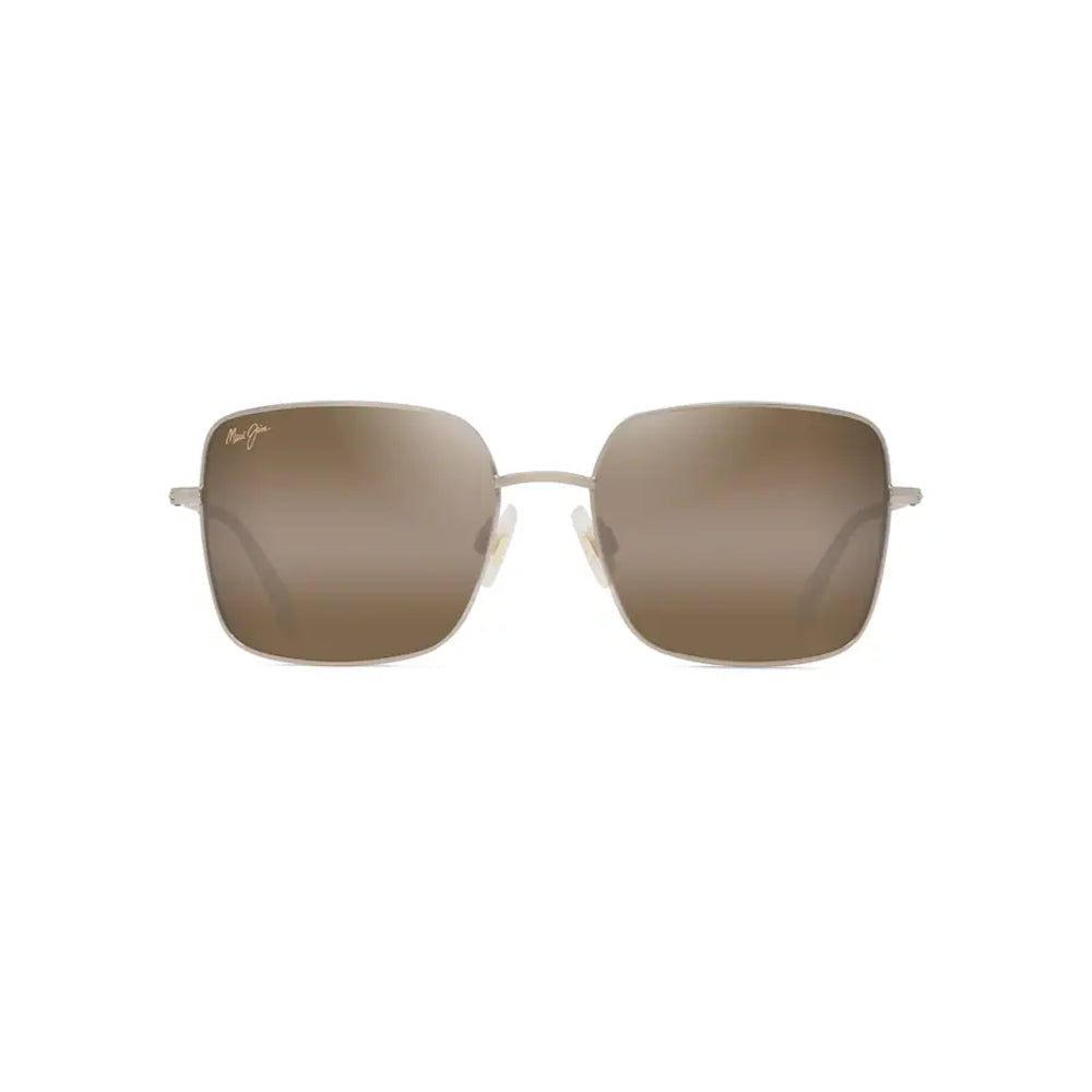 Sunglasses with gold frame and brown lenses on a white background