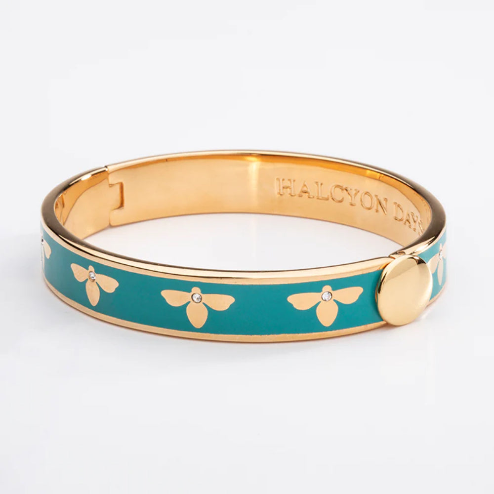 Halcyon Days 1cm Bee Gold Hinged Enamel Bangle