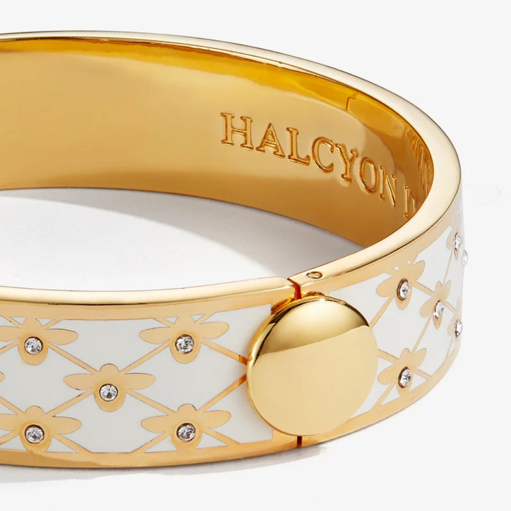 Halcyon Days 13mm Bee Sparkle Trellis Gold Hinged Enamel Bangle