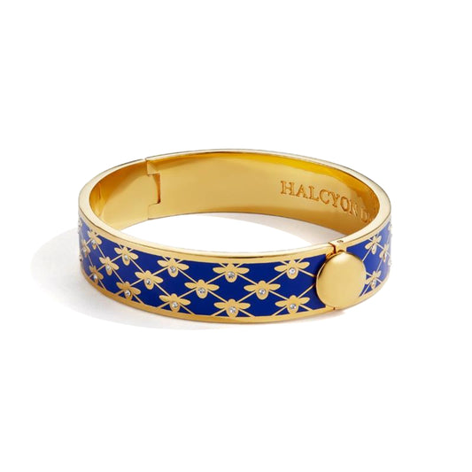 Halcyon Days 13mm Bee Sparkle Trellis Gold Hinged Enamel Bangle