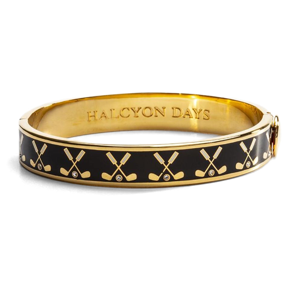 Halcyon Days 1cm Golf Club Gold Hinged Enamel Bangle