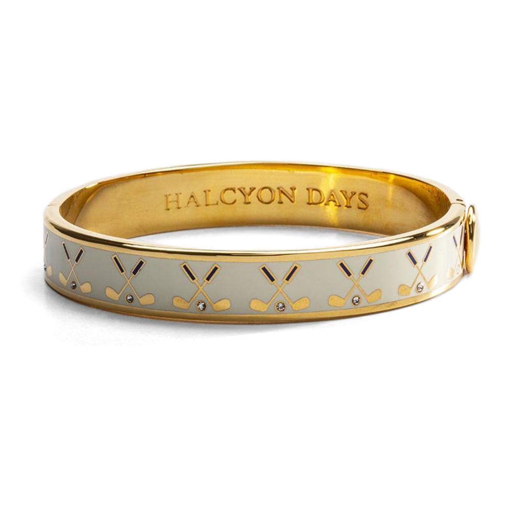 Halcyon Days 1cm Golf Club Gold Hinged Enamel Bangle