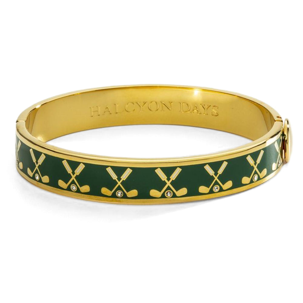 Halcyon Days 1cm Golf Club Gold Hinged Enamel Bangle
