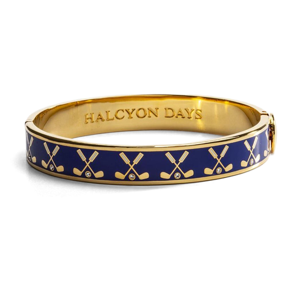 Halcyon Days 1cm Golf Club Gold Hinged Enamel Bangle