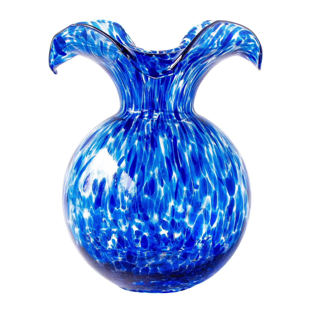 Vietri Hibiscus Glass Cobalt Tortoiseshell Fluted Vase