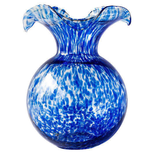 Vietri Hibiscus Glass Cobalt Tortoiseshell Fluted Vase