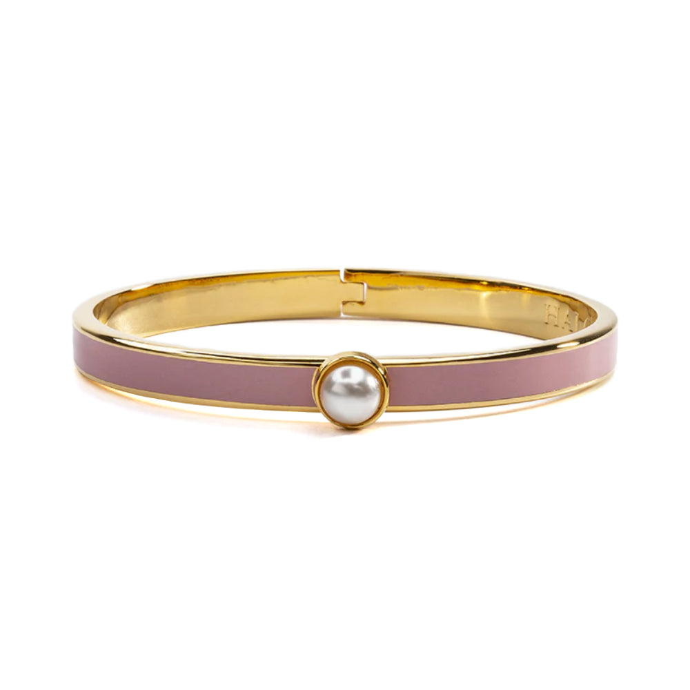 Halcyon Days 6mm Skinny Cabochon Pearl Gold Hinged Enamel Bangle