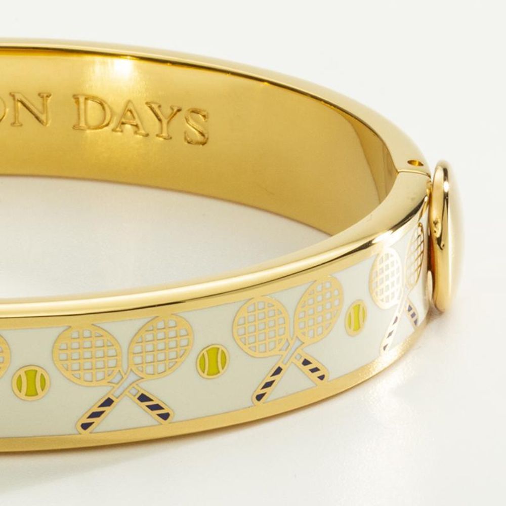 Halcyon Days 1cm Tennis Racket & Ball Gold Hinged Enamel Bangle