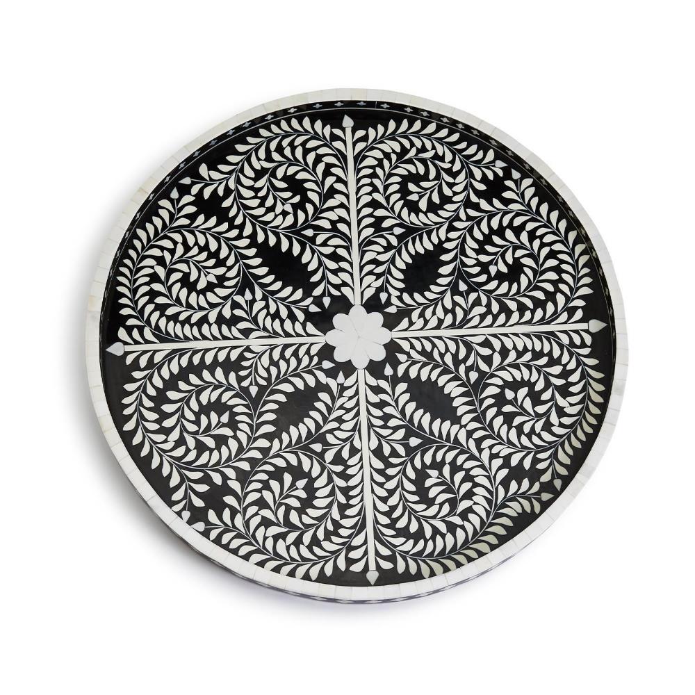 Two's Company Jaipur Palace Black and White Decorative Round Serving Tray