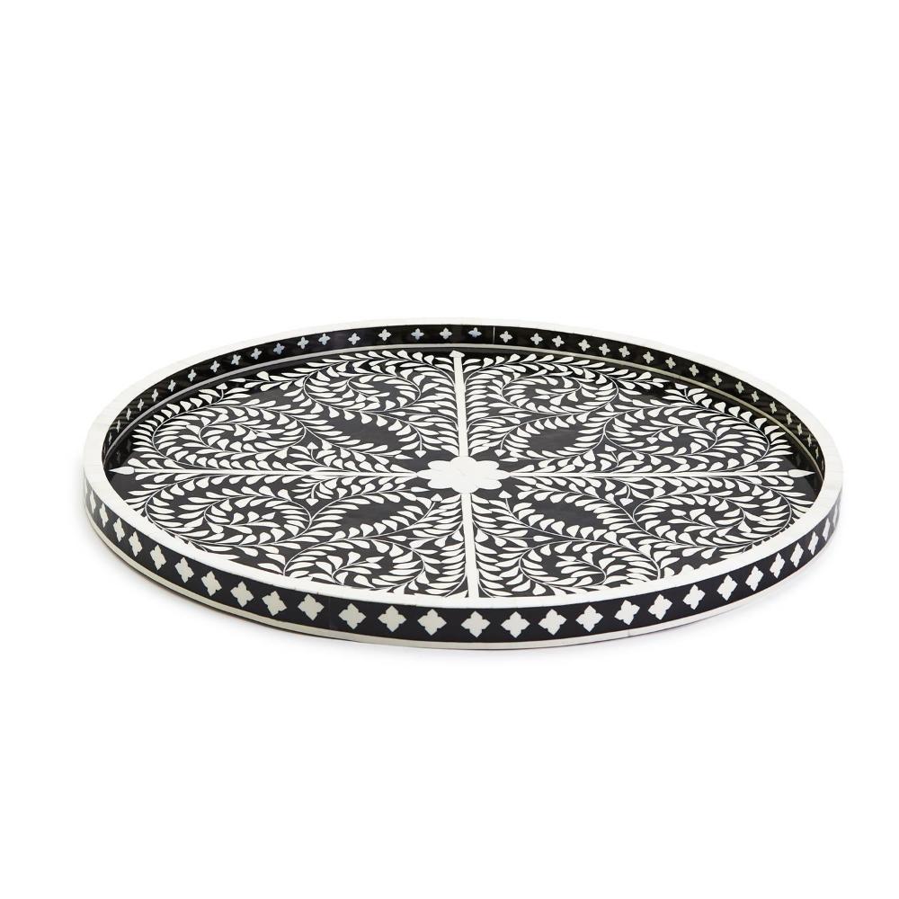 Two's Company Jaipur Palace Black and White Decorative Round Serving Tray