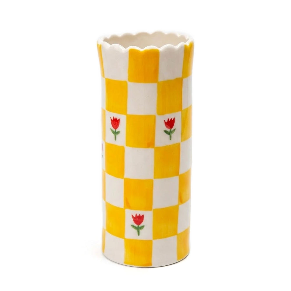 Hazel Mazel Stoneware Vase with Checkered Pattern