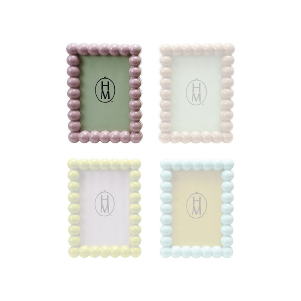 Pink hobnail beaded egde 4x6 picture frames with a brand logo on a white background.