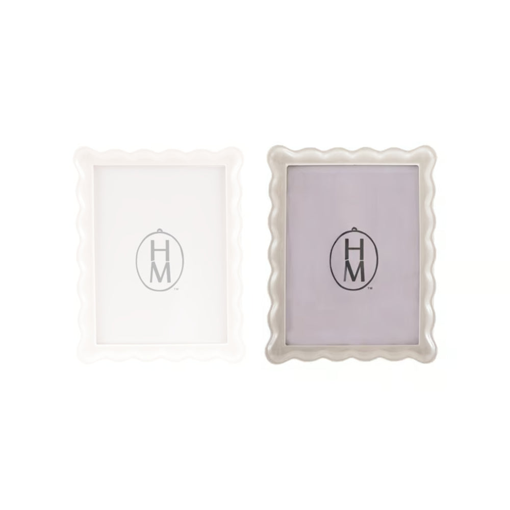 Two white picture frames with scalloped edges on a white background, featuring the 'HM' logo.