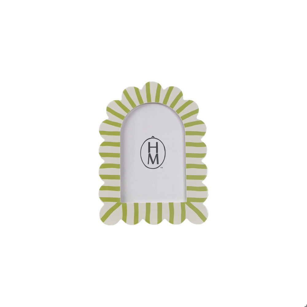Decorative frame with green and white striped rim on a white background