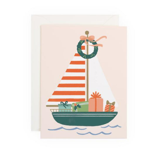 Anchor Point Paper Co. Holiday Sailboat Blank Greeting Card