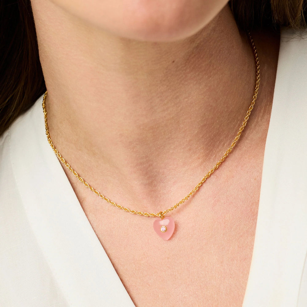 Julie Vos Heart Delicate Necklace - Pink Quartz