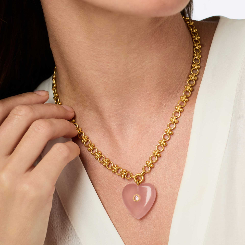 Julie Vos Heart Necklace - Pink Quartz