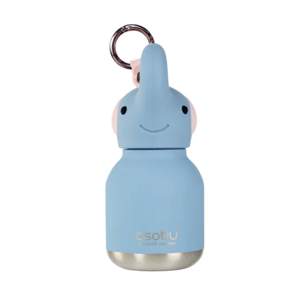 Blue water bottle with dolphin design  on a white background