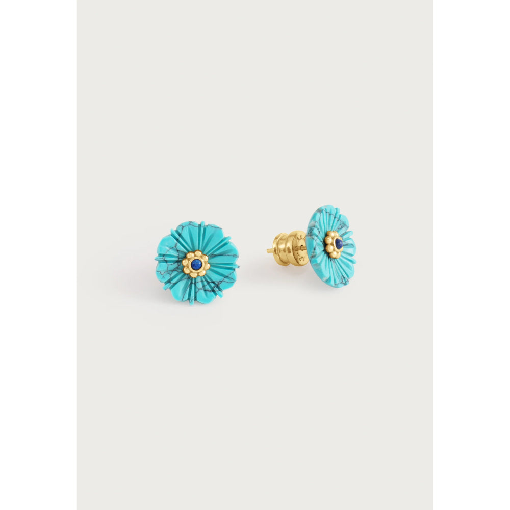 Anabel Aram Milos Carved Stone Flower Stud Earrings