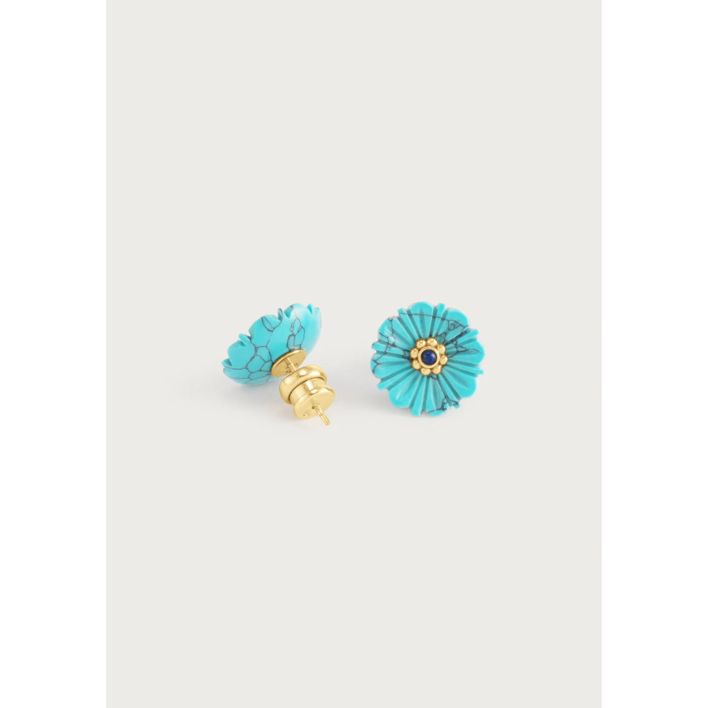 Anabel Aram Milos Carved Stone Flower Stud Earrings