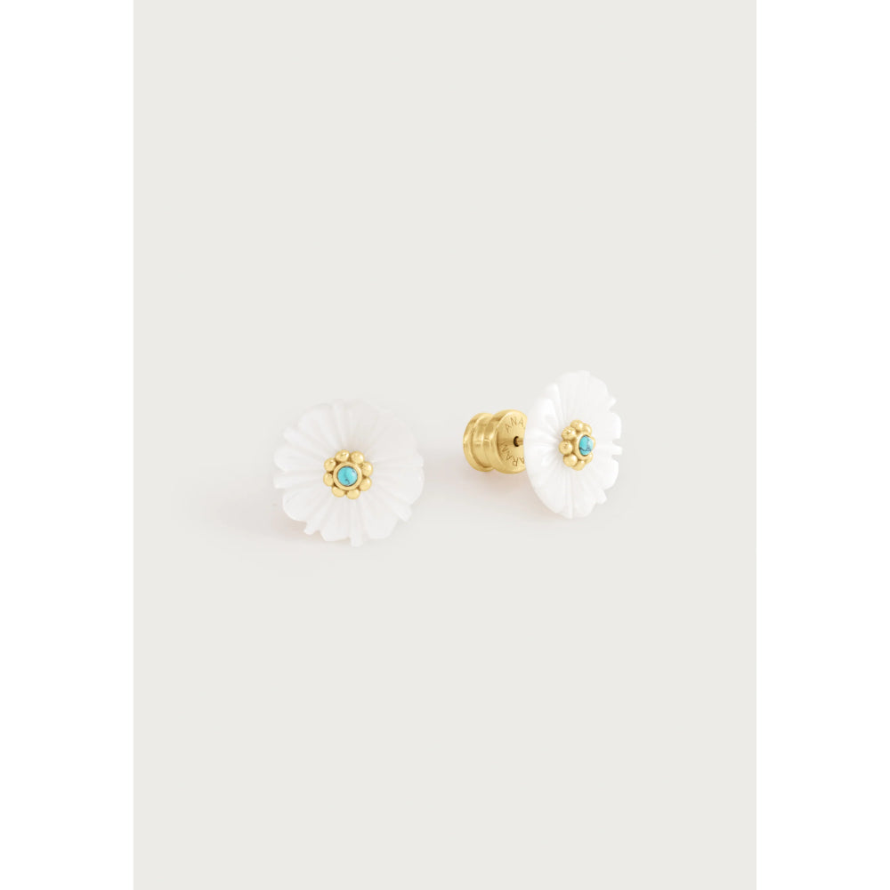 Anabel Aram Milos Carved Stone Flower Stud Earrings