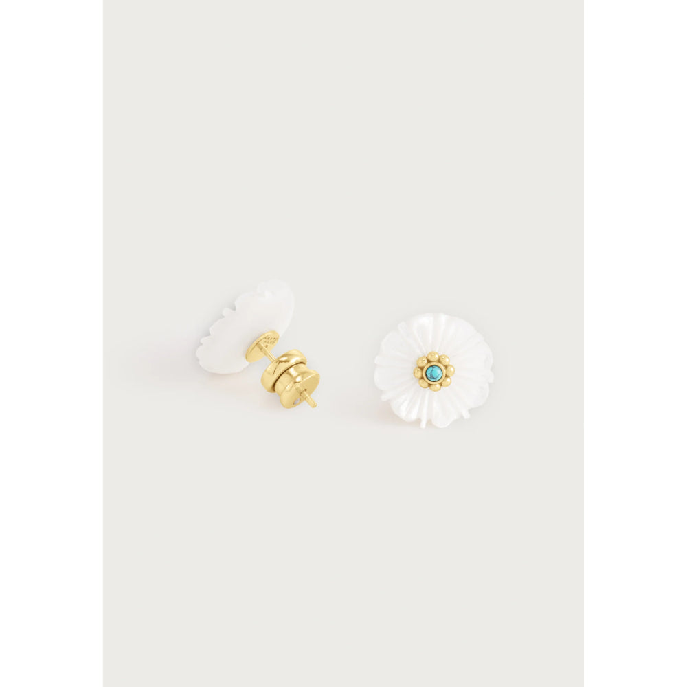 Anabel Aram Milos Carved Stone Flower Stud Earrings