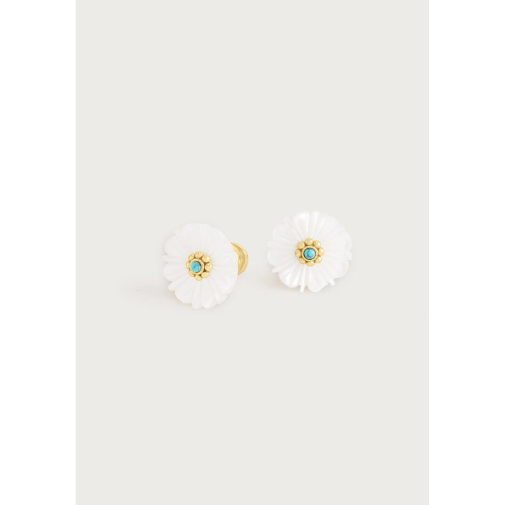 Anabel Aram Milos Carved Stone Flower Stud Earrings