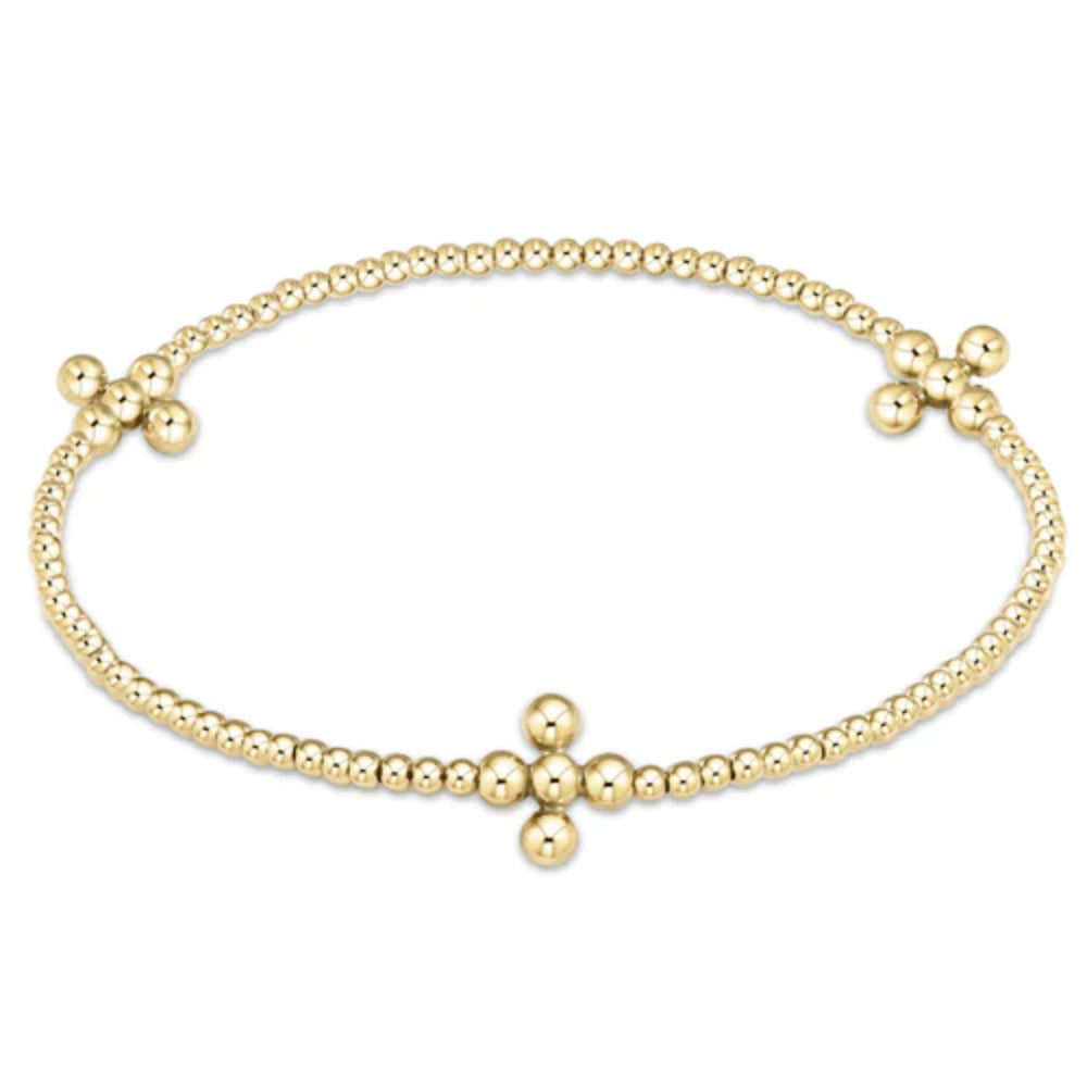 enewton 6.25" Beaded 3mm Gold Signature Cross 2mm Gold Bracelet