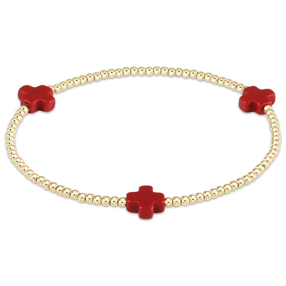 enewton 6.25" Signature Cross Gold Pattern 2mm Bead Bracelet - Red