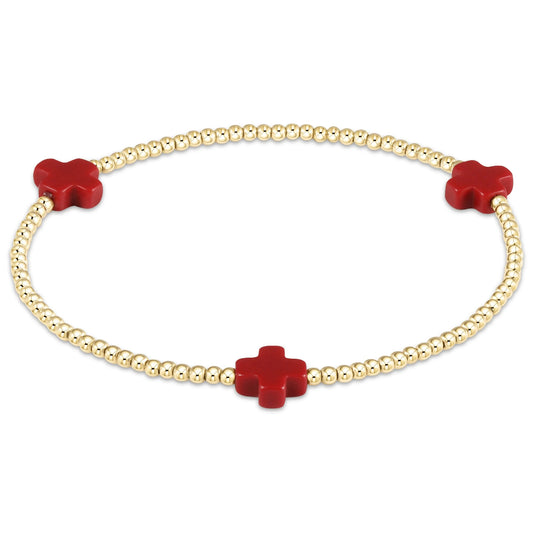 enewton 6.25" Signature Cross Gold Pattern 2mm Bead Bracelet - Red