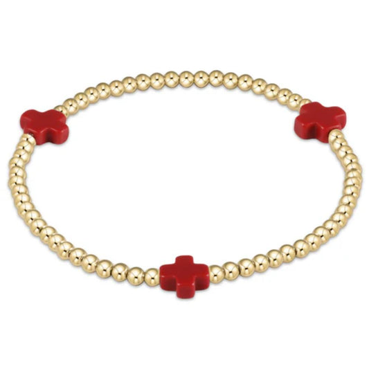 enewton 6.25" Signature Cross Gold Pattern 3mm Bead Bracelet - Red
