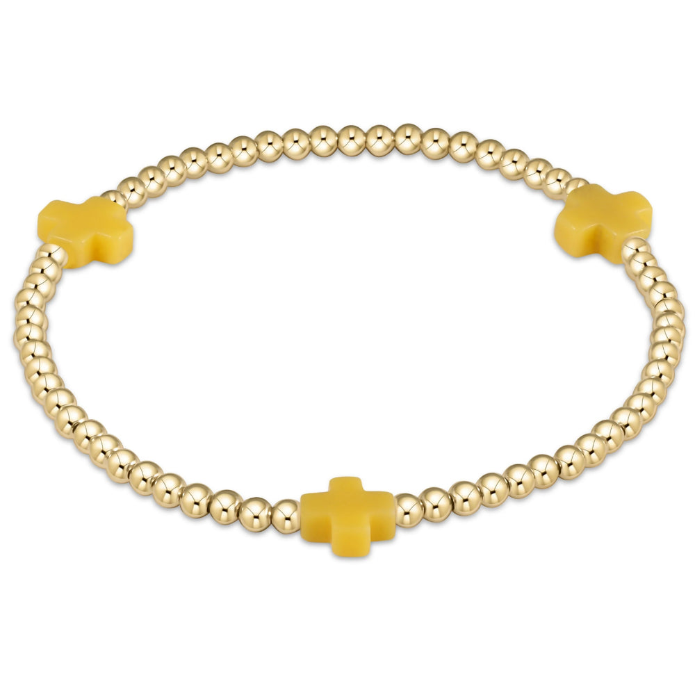 enewton 5.5" egirl Signature Cross Gold Pattern 3mm Bead Bracelet - Canary