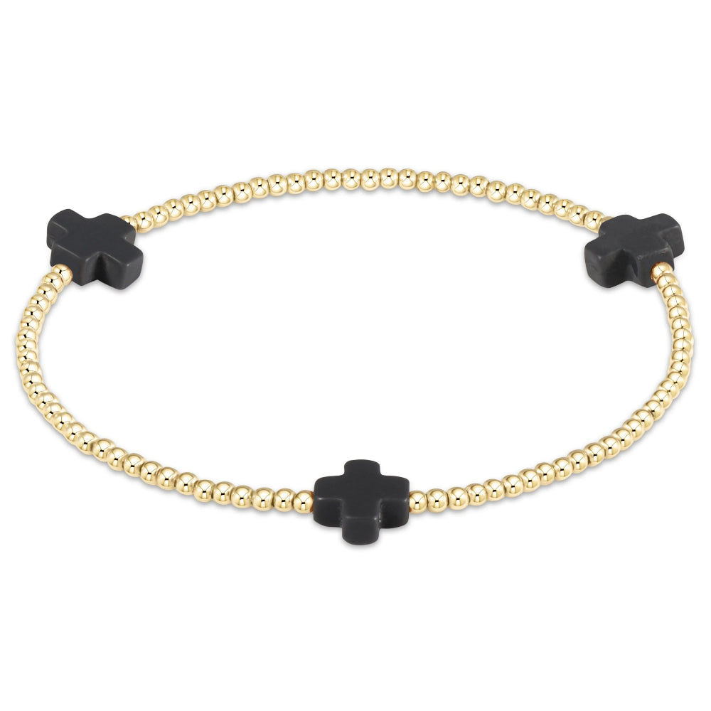 enewton 6.25" Signature Cross Gold Pattern 2mm Bead Bracelet - Onyx