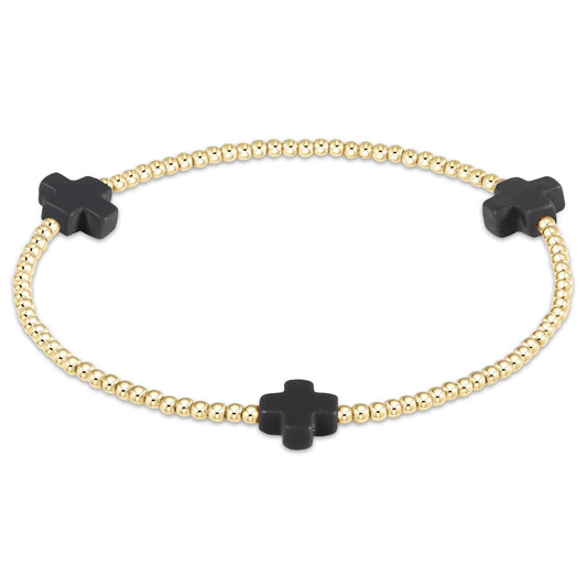 enewton 6.25" Signature Cross Gold Pattern 2mm Bead Bracelet - Onyx