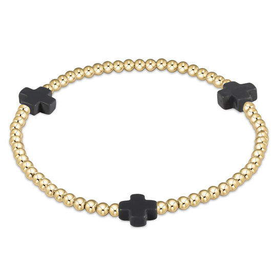 enewton 7.25" extends Signature Cross Gold Pattern 3mm Bead Bracelet - Charcoal