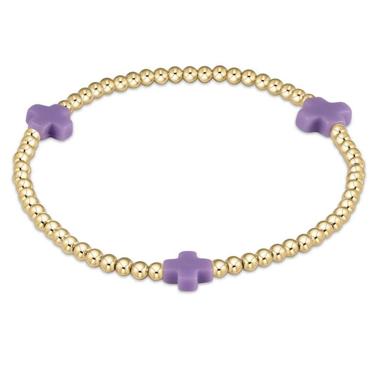 enewton 5.5" egirl Signature Cross Small Gold Pattern 2mm Bead Bracelet Purple