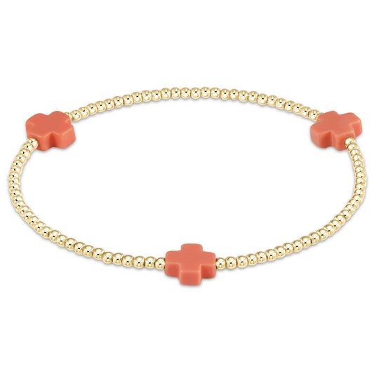 Enewton 6.25" Signature Cross Gold Pattern 2mm Bead Bracelet - Coral